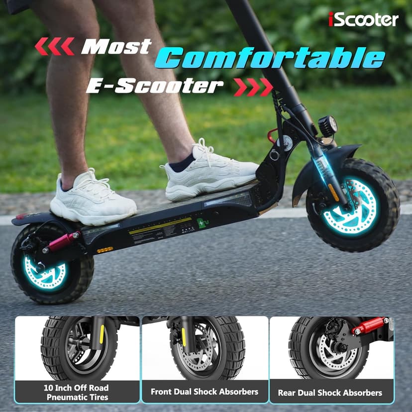 iScooter Electric Scooter, 10" Tires, 800W Motor E-Scooter Up to 25/28 Miles Range, Top Speed 24/28 MPH, Adjustable Handlebar Height, Folding Commuting Electric Scooter for Adults-(Optional Seat)