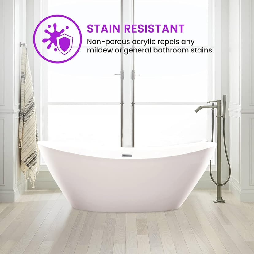 Vanity Art 71" X 33" Freestanding Bathtub | Home Improvement Bathtubs with Contemporary Design for Soaking and Bathing, Overflow and Pop-up Drain with UPC Certified, Acrylic, VA6807-PC