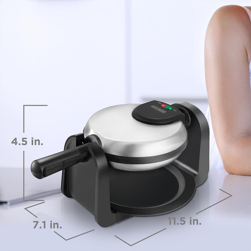 BLACK+DECKER Flip Waffle Maker, WM1404S, 7" Round Belgian Waffles, Ready Light Indicator