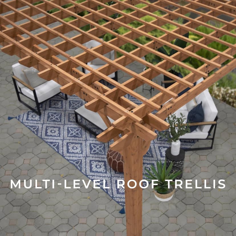 Backyard Discovery Beaumont 12' x 12' Traditional Cedar Wood Pergola Kit with Trellis Roof, All-Season Durability, High-Wind Rating, PowerPort, Shade for Outdoor Patio, Deck, Garden, and Entertaining