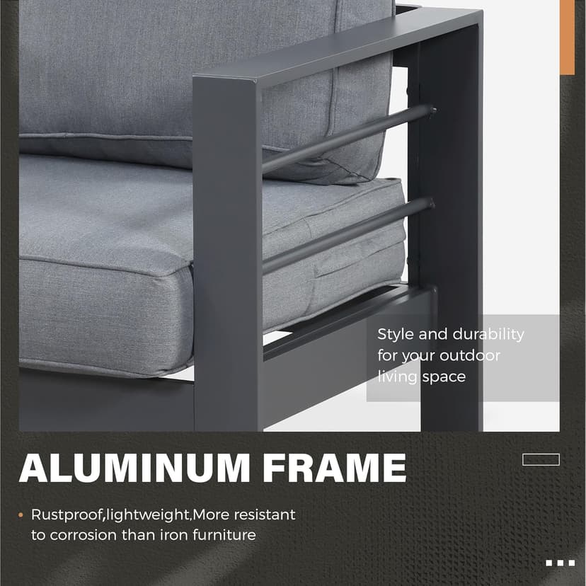 Solaste Aluminum Patio Furniture Set,7 Seats Modern Outdoor Conversation Set Sectional Sofa with Upgrade Cushion and Coffee Table,Grey