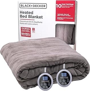 BLACK+DECKER Heated Blanket Electric Queen, Micro Plush Electric Blanket, Heating Blanket with 10 Heating Levels, 10H Timer, Auto Shutoff, Dual Zone Heating, Fast Heating (84x90 inches, Grey)