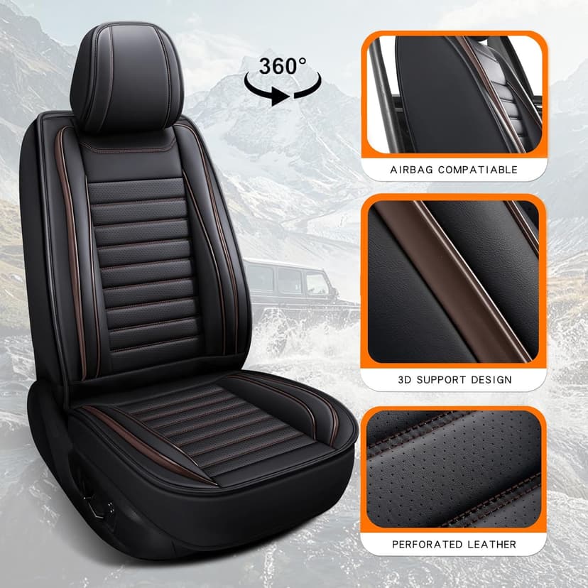 Car Seat Covers for Cars, Faux Leather Seat Covers for Cars SUV Super Breathable Universal Automotive Seat Covers Fit for Most Sedans Balck Brown