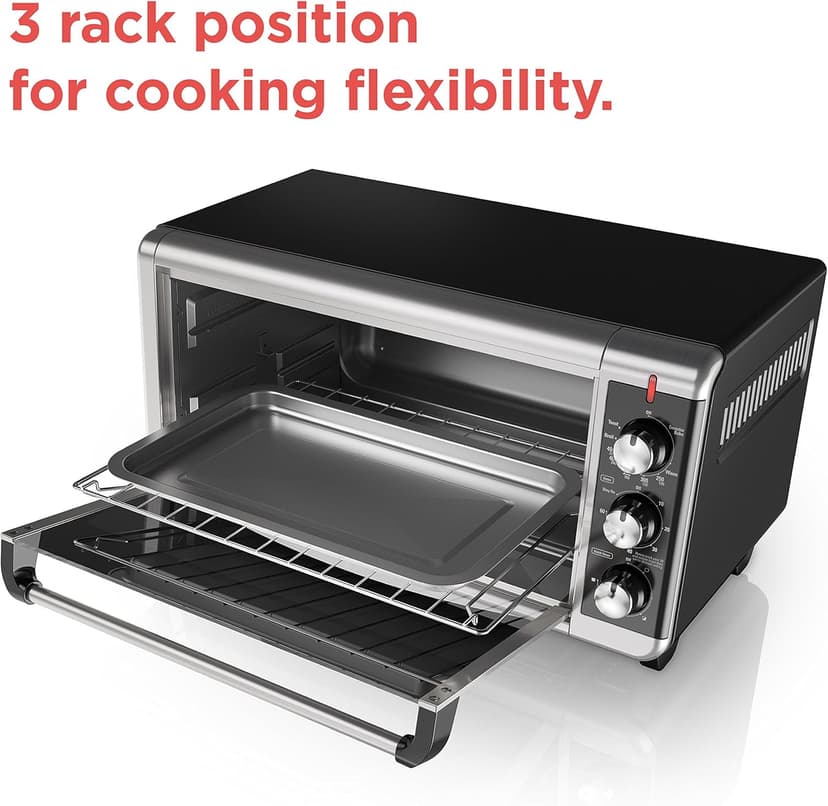 BLACK+DECKER 8-Slice Extra Wide Convection Toaster Oven, Fits 9"x13" Oven Pans and 12" Pizza, Bake, Toast, Broil, and Keep Warm Functions, Countertop Compact Design with Stainless Steel Finish