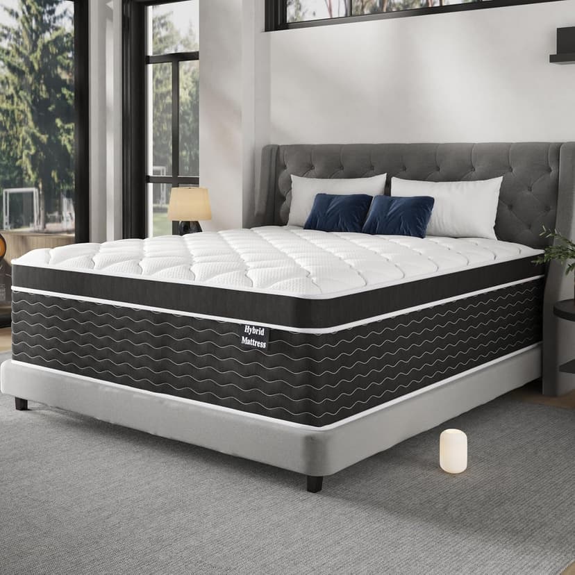 Queen Mattress, 14 inch Queen Bed Mattress in a Box, Firm Hybrid Mattresses with Gel Memory Foam and Pocket Springs, Pressure Relief & Upgraded Support, Cooling and Breathable