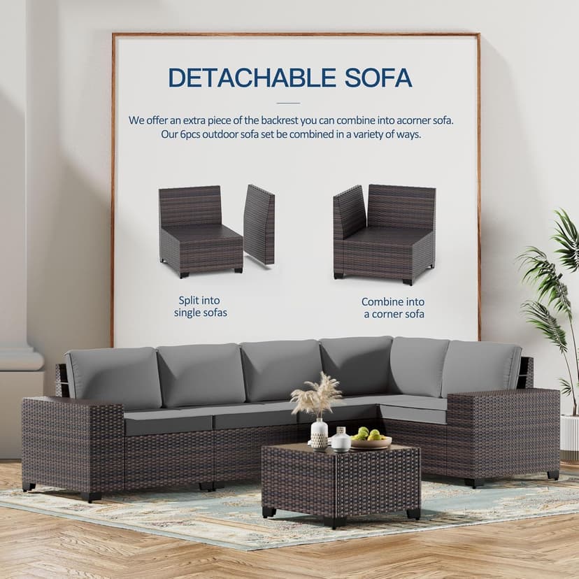 Kullavik 13 Pieces Outdoor Patio Furniture Set with 43" 55000BTU Gas Propane Fire Pit Table PE Wicker Rattan Sectional Sofa Patio Conversation Sets,Grey