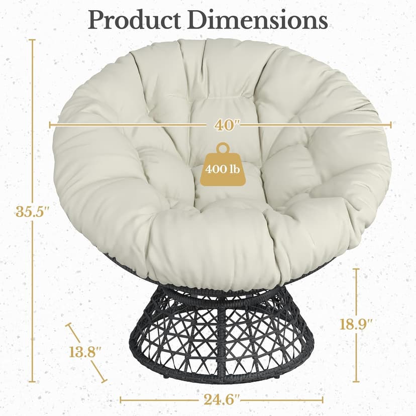 Yaheetech Indoor Papasan Chairs with Thick Tufted Cushions and Frame, Swivel Wicker Ergonomic Lounge Reading Chairs for Living Room/Bedroom, Beige