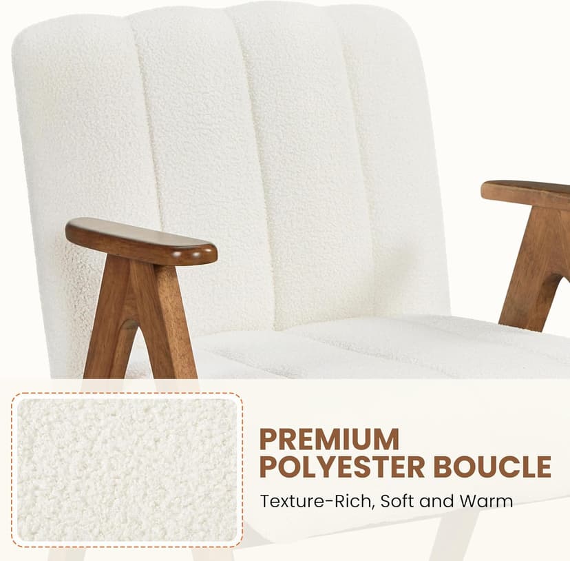 Yaheetech Boucle Fabric Mid Century Accent Chair Set of 2, Modern Upholstered Living Room Chairs with Solid Wood Legs, Reading Armchair for Small Spaces Bedroom