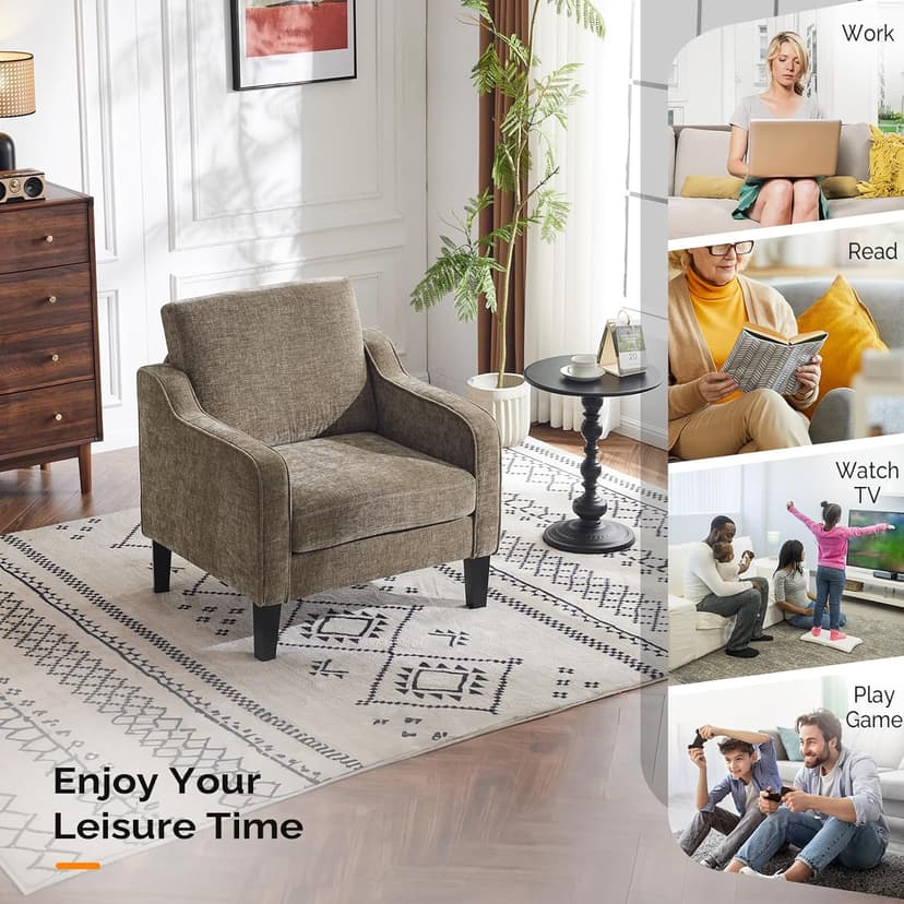 VINGLI Accent Chairs Set of 2 Living Room Chairs Light Brown Reading Chair for Bedroom Scooped Arm Chair Mid Century Modern Accent Chairs Upholstered Comfy Chair for Apartment, Waiting Room