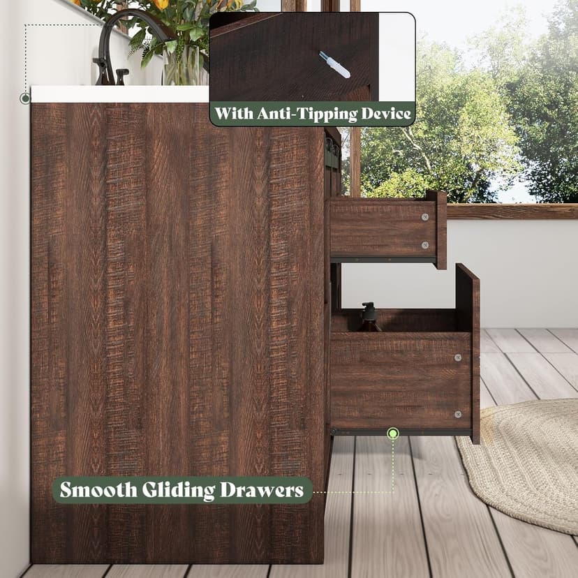 60" Farmhouse Bathroom Double Vanity Sliding Barn Door with Sink Combo, Freestanding, Bathroom Vanity Cabinet with Drawers & Metal Handles, Reclaimed Barnwood
