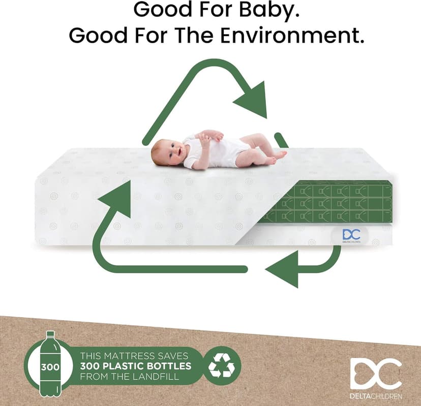 Delta Children Twinkle Galaxy Dual Sided Crib and Toddler Mattress - Premium Sustainably Sourced Fiber Core - Waterproof - GREENGUARD Gold Certified (Non-Toxic) - 7 Year Warranty - Made in USA