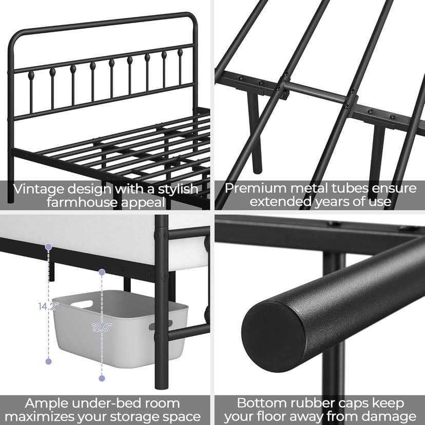 Yaheetech Classic Metal Platform Bed Frame Mattress Foundation with Victorian Style Iron-Art Headboard/Footboard/Under Bed Storage/No Box Spring Needed/King Size Black