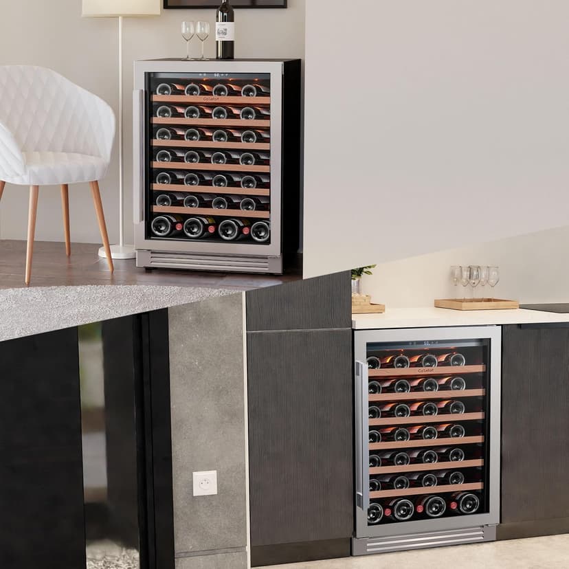 24 Inch Wine Fridge, 54 Bottle Wine Cooler Refrigerator, 40-65°F Wine Refrigerator Glass Door, 3 LED Wine Fridge, Built-in or Freestanding Wine Fridge for Home/Bar/Kitchen (5.65 cu.ft)