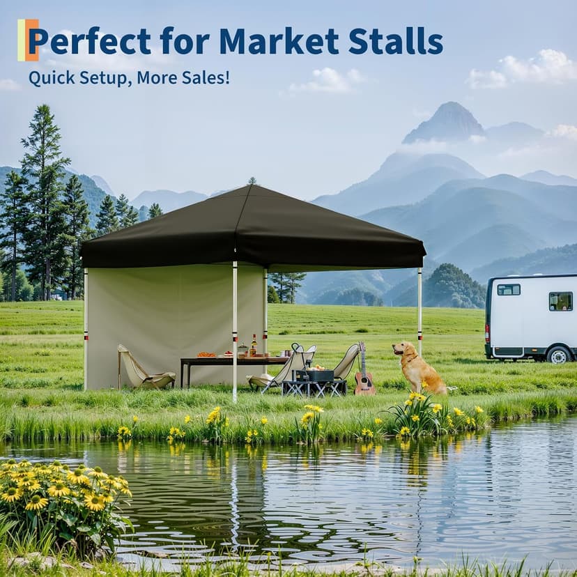10'x10' Pop Up Canopy Tent with 4Pcs Sidewalls, Portable Instant Commercial Canopy with 4 Stakes, 4 Ropes, 4 Sandbags for Farmers' Market, Patio, Outdoor, Camping, Black