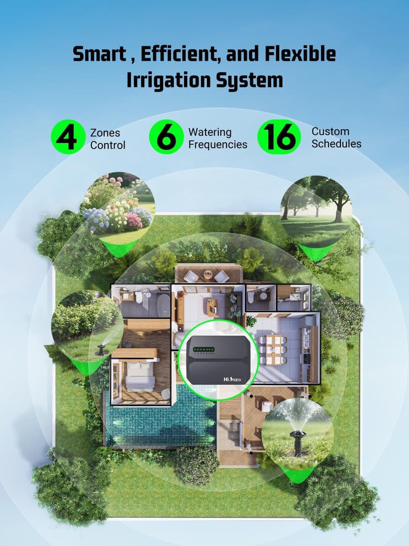 Smart Sprinklers Controller WiFi, Irrigation Controller Easy Use App Enabled, 6 Zone + 16 Plans, Save Water Auto Skin Rain, Freeze & Wind, 10 Minutes Install