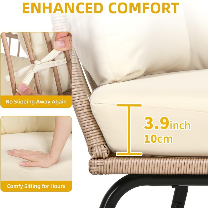 YITAHOME Accent Living Room Egg Chair w/ 2-in-1 Ottoman, Wicker Oversized Basket Chair with 5 Thick Cushions, Footrest, Comfy Recliner Lazy Chair for Indoor, Bedroom, Reading Room, Lounge (Beige)