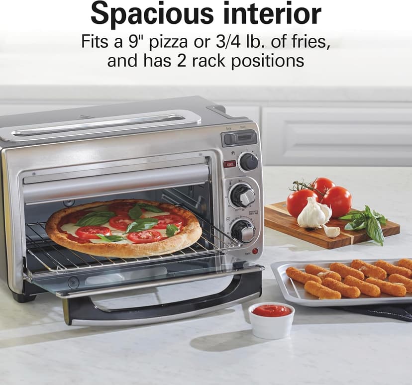 Hamilton Beach 2-in-1 Countertop Toaster Oven and Long Slot 2 Slice Toaster, 60 Minute Timer and Automatic Shut Off, Shade Selector, Stainless Steel (31156)