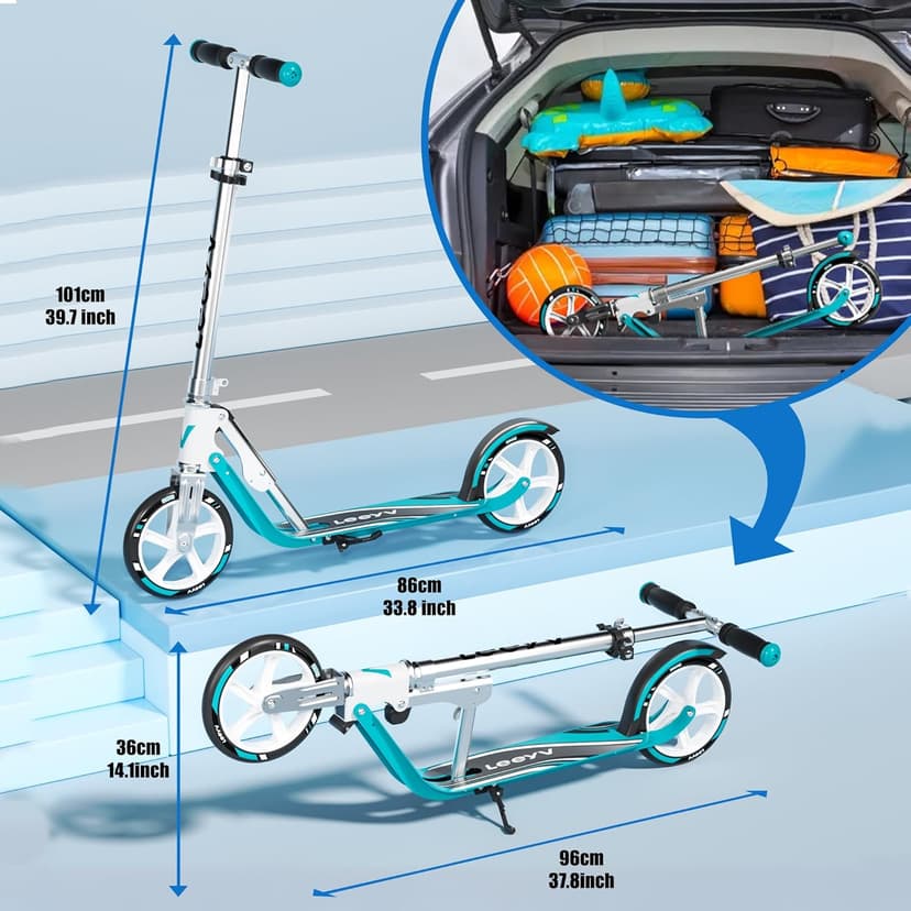 Scooter for Kids 6-12 & Adults | Adjustable Height, Foldable, Lightweight Aluminum Frame | Holds Up to 220lbs | Smooth Ride on Any Terrain