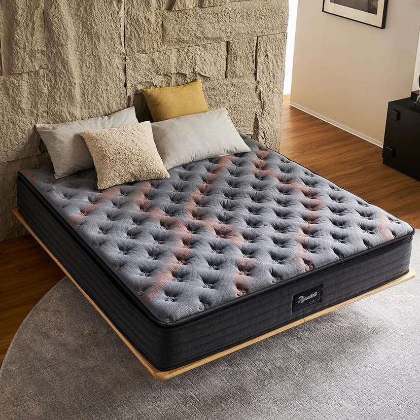 Queen Mattress 12 Inch Pillow Top Hybrid, Medium Firm Pocket Springs, Pressure Relief, Mattress in a Bag for Bedroom, Guest Room