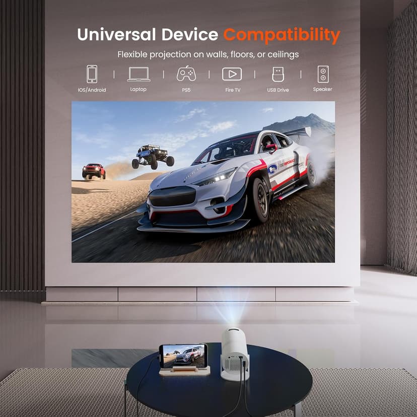 Mini Projector with WiFi and Bluetooth, Portable Movie Projector with 180° Rotatable, 1080P HD Supported, Auto Vertical Keystone, Compatible with Smartphone, TV Stick, Laptop, HDMI, USB