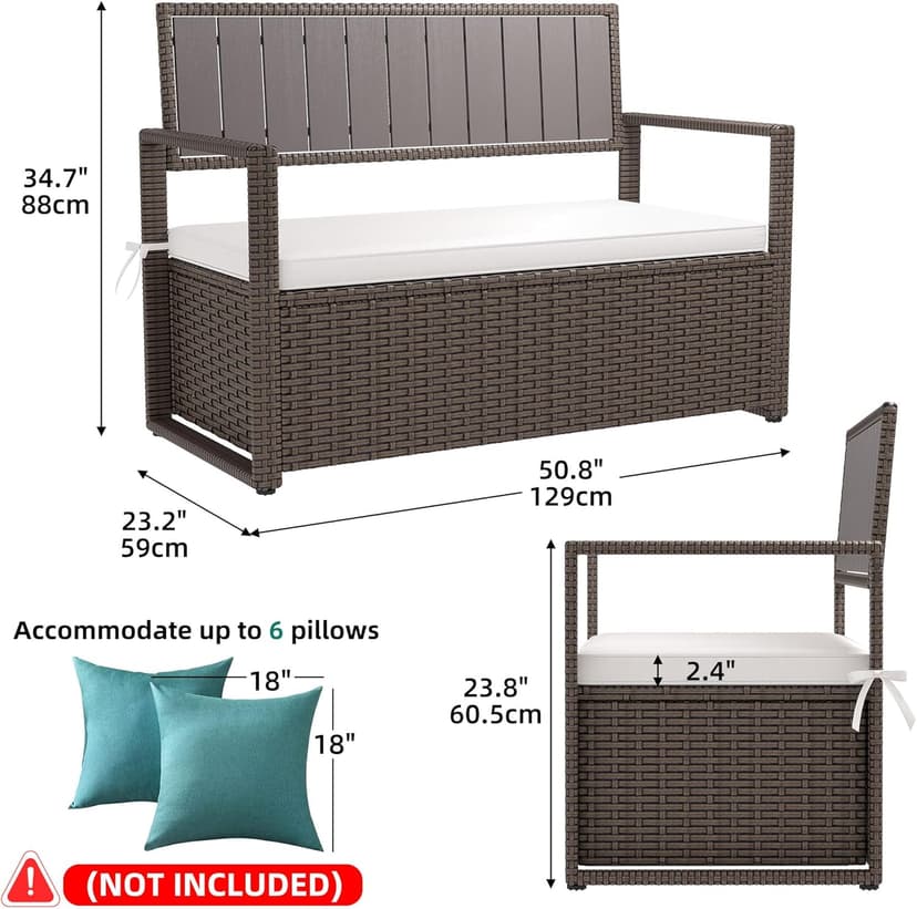 YITAHOME 70 Gallon All-Weather PE Rattan Storage Bench, Waterproof Deck Box Seat for Patio Furniture, Outdoor Cushions, Pool & Garden Tools, Brown