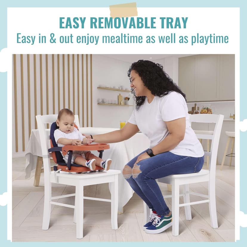 Dream On Me Munch N Go Booster Seat for Dining Table, Lightweight Compact Fold Travel Booster Seat, 3-in-1 Convertible, Four Level Height Adjustment and Easy Tray Removal