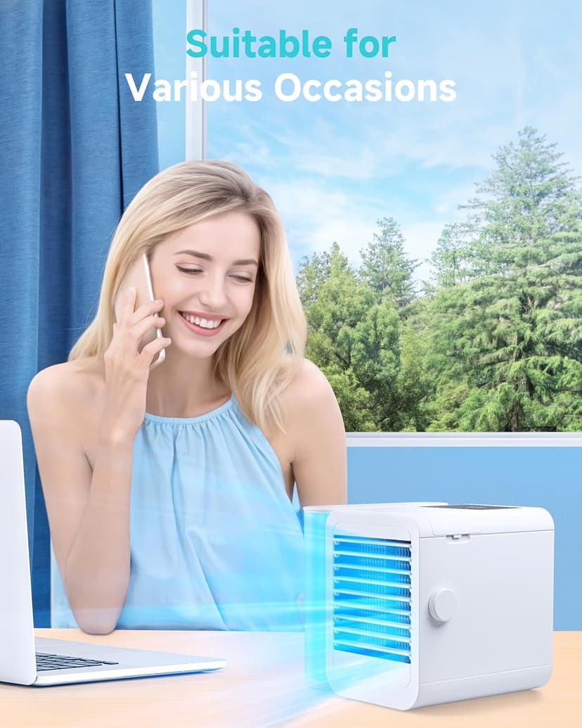 Portable Air Conditioner Cooling Fan: Evaporative Mini Air Cooler with 𝟳 𝗖𝗼𝗹𝗼𝗿𝘀 - USB Personal Air Cooler Desktop Ac Unit for Room Office Home (White)