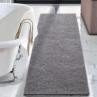 LOCHAS Luxury Bathroom Rug Shaggy Bath Mat 24 x 60 Inch, Washable Non Slip Bath Rugs for Bathroom Shower, Soft Plush Chenille Absorbent Carpets Mats, Gray