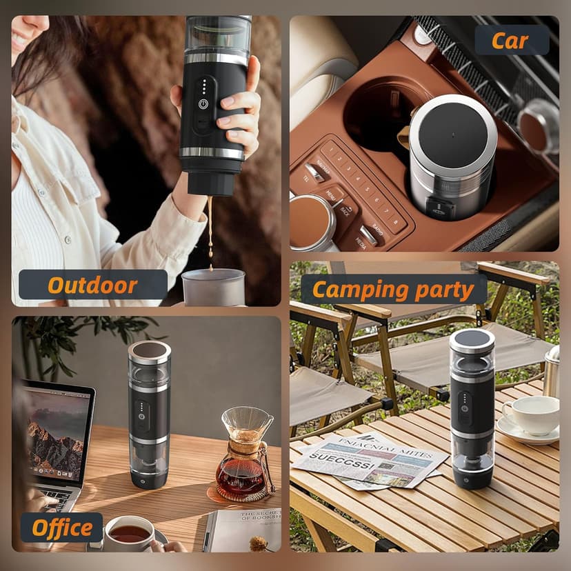Hobsir Portable Electric Espresso Maker, 9000mAh Milk Frother Travel Coffee Machine for Camping, Car Coffee Maker with Frothing Base, USB-C, 3in1 Capsule, Portable Small Espresso Coffe Machine, Black