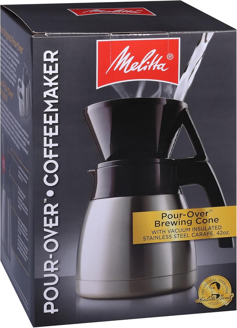 Melitta Pour-Over Coffee Brewer & Stainless Steel Carafe Set with Coffee Filters, 42 Ounce Set
