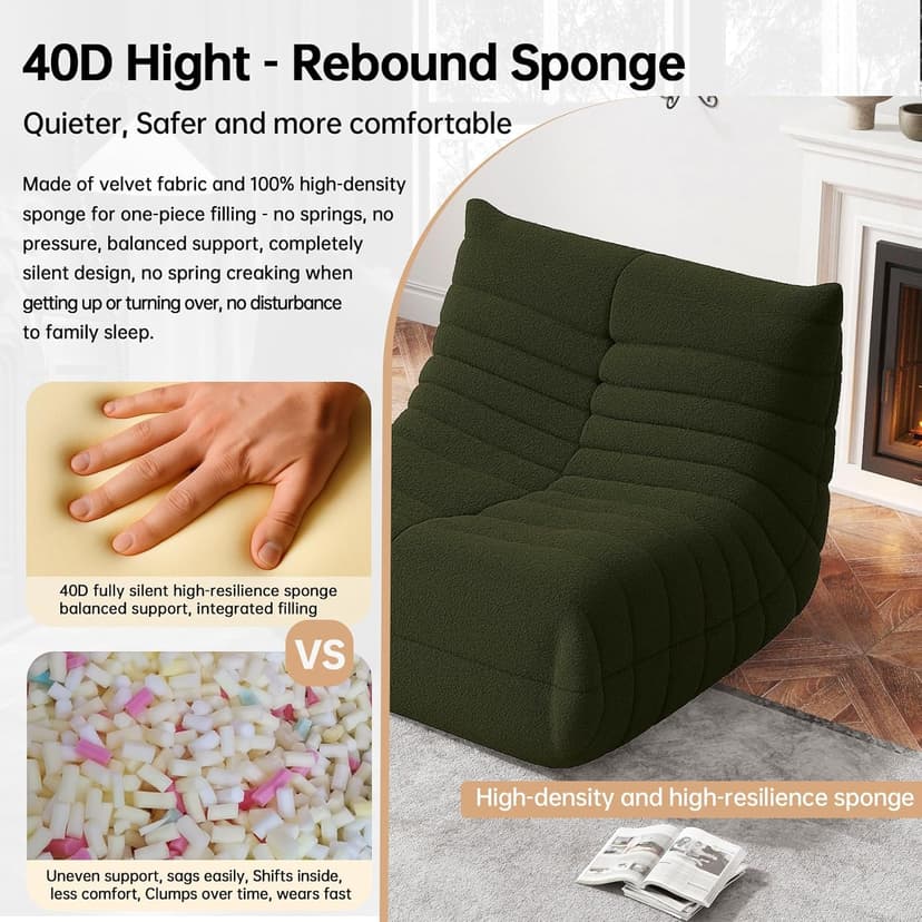 Bean Bag Chairs for Adults, BeanBag Reading Chair Memory Foam Couch, Floor Chair Soft Teddy Material, Comfy Reading Nook Chairs for Bedroom Living Room Office (Green)