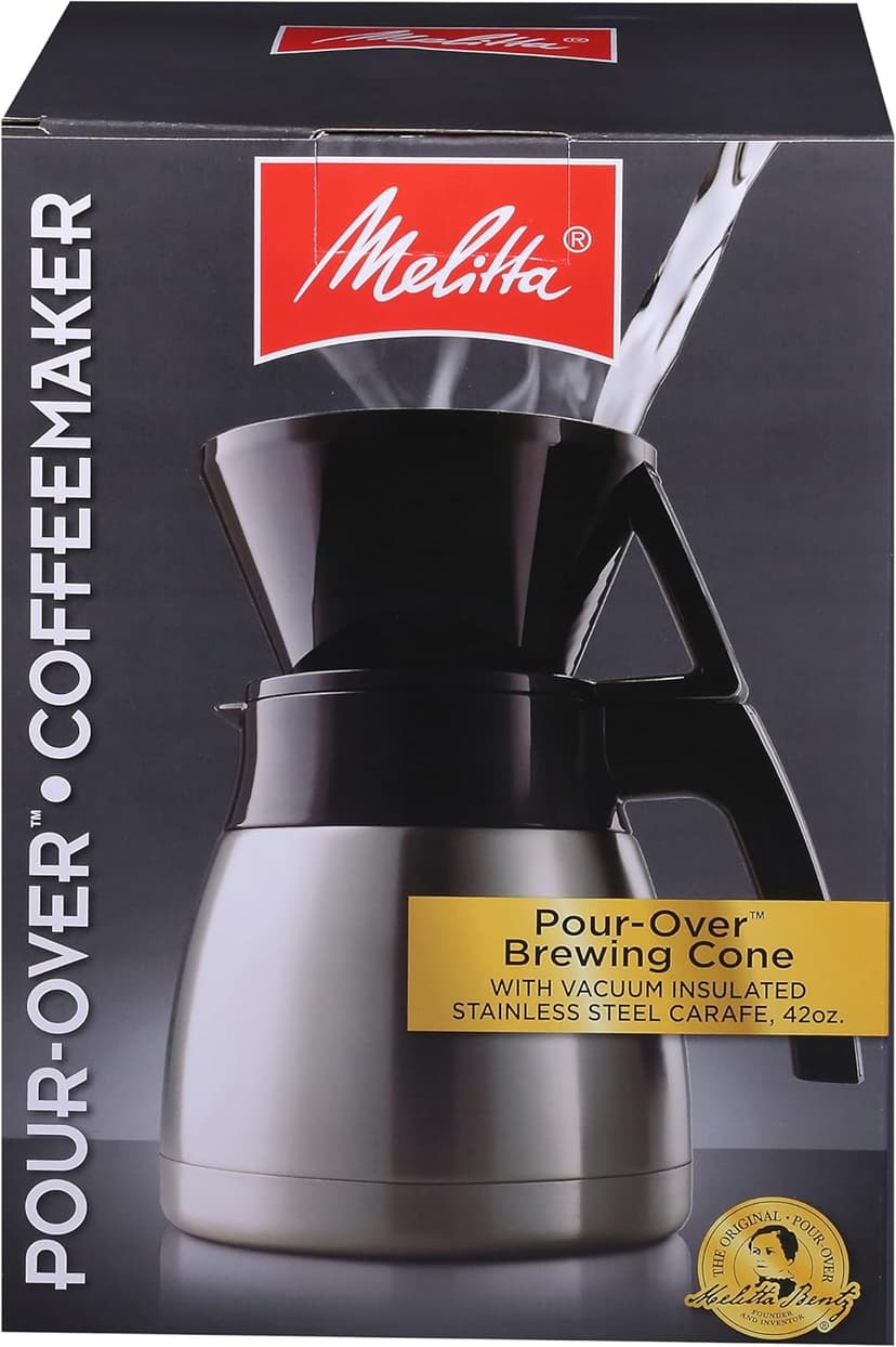 Melitta Pour-Over Coffee Brewer & Stainless Steel Carafe Set with Coffee Filters, 42 Ounce Set