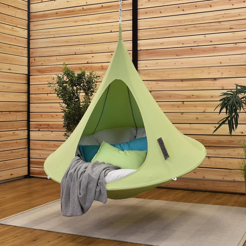 Single Cacoon Hanging Chair – Cozy Indoor/Outdoor Hammock with Polyester Canvas, 440 lb Capacity, Includes 18ft Rope & Carabiner (Leaf Green)