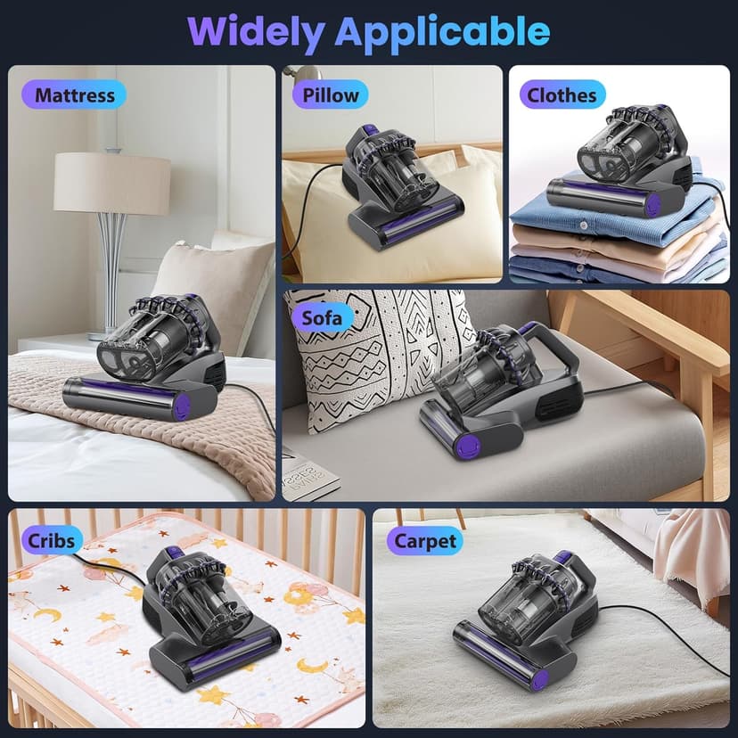 Mattress Vacuum Cleaner, 16Kpa Bed Vacuum Cleaner with 253.7nm UV-C Light, 145°F Heat, HEPA Filter & Ultrasonic, Versatile Handheld Vacuums for Bed, Sofa, Couch, Crib(Corded, 600W)
