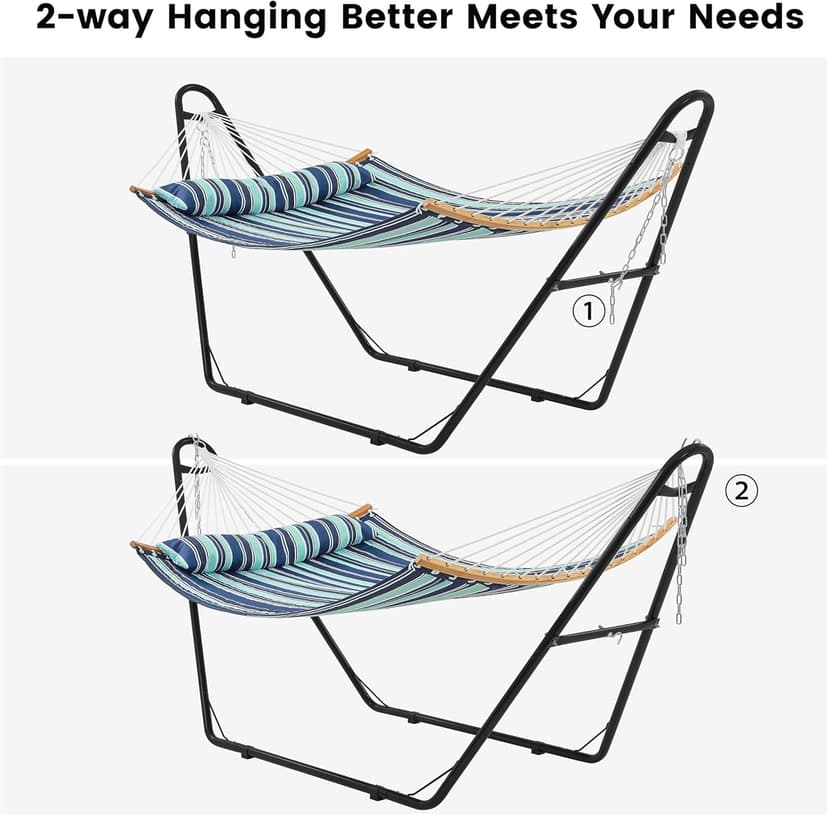 Yaheetech Hammock with Stand Set, Heavy-Duty Steel Hammock Stand for 2-3 People Outdoor, Porch, Patio, Deck and Backyard, Max Weight Capacity 475LB - Blue Stripe