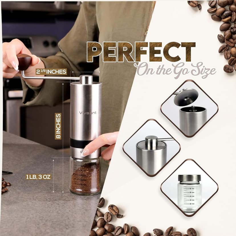 Manual Coffee Grinder — Hand Coffee Grinder with Adjustable Dragon Tooth Stainless Steel Conical Burr, No-Power, Manual Coffee Grinder for Drip Coffee, Espresso, French Press, and More!