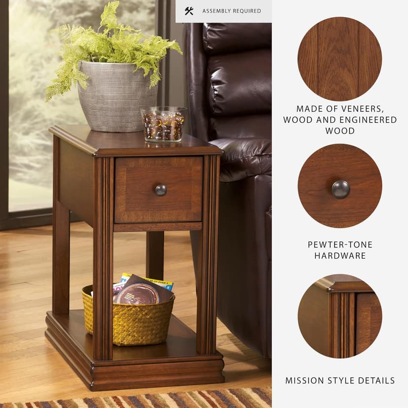 Signature Design by Ashley T007-527 Chair Side End Table, 24.50" W x 17.00" D x13.50 H, Medium Brown