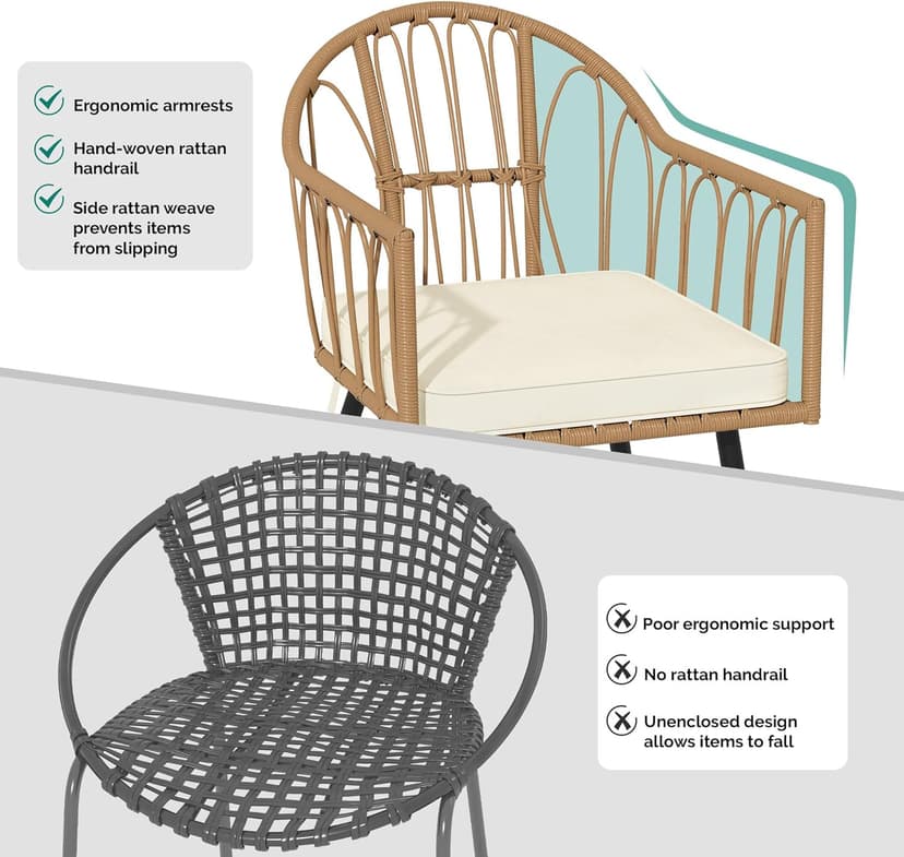 YITAHOME Bistro Chairs Set of 4 Rattan Outdoor Dining Chairs with Arms & Cushions Woven Rattan Chair with Curved Backrest All-Weather Wicker Patio Dining Chair for Patio or Restaurant, Beige