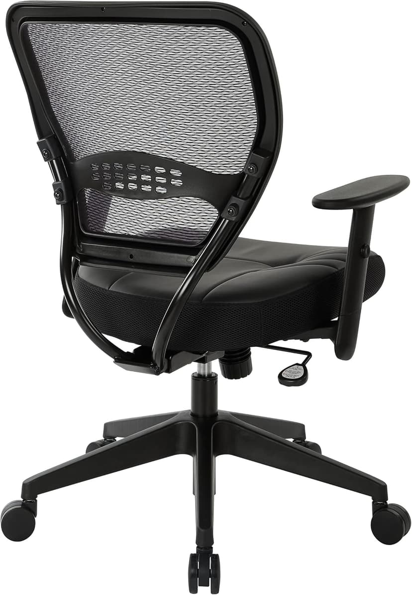 Space Seating Professional AirGrid Dark Back and Padded Black Eco Leather Seat, 2-to-1 Synchro Tilt Control, Adjustable Arms and Tilt Tension with Nylon Base Managers Chair