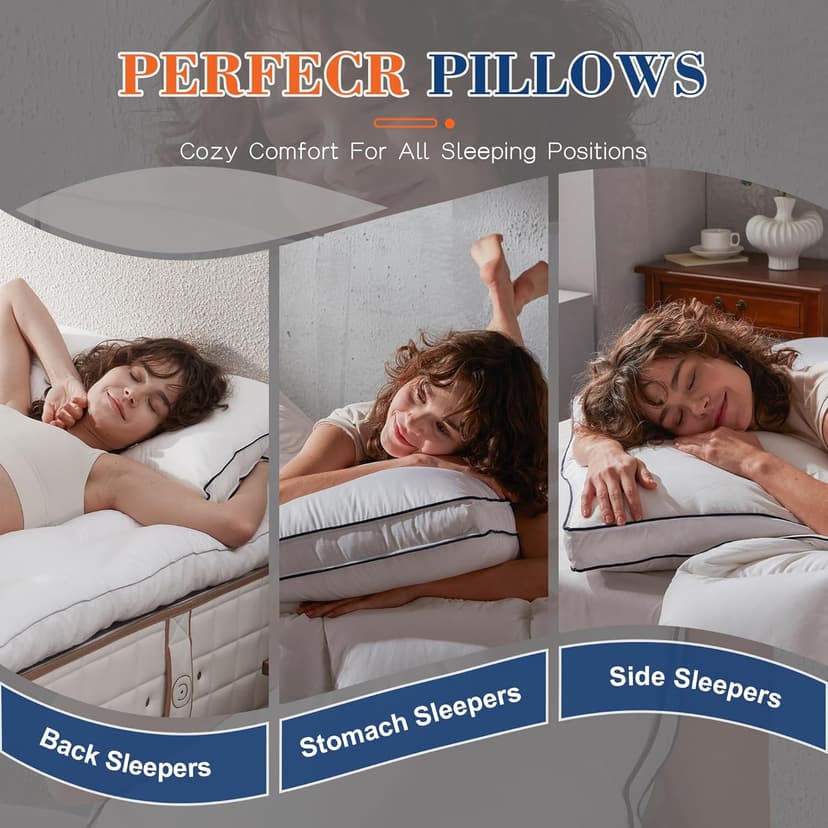 Decroom Goose Feather Down Pillows Queen Size Set of 2, Soft Pillows for Luxury Hotel Quality Gusseted Pillow 2 Pack, Bed Pillows for Sleeping, Breathable, Fluffy for Side, Back Sleepers