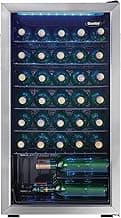Danby DWC036A1BSSDB-6 3.3 Cu. Ft. Free Standing Wine Cooler, Holds 36 Bottles, Single Zone Fridge with Glass Door-Chiller for Kitchen, Home Bar, Stainless Steel