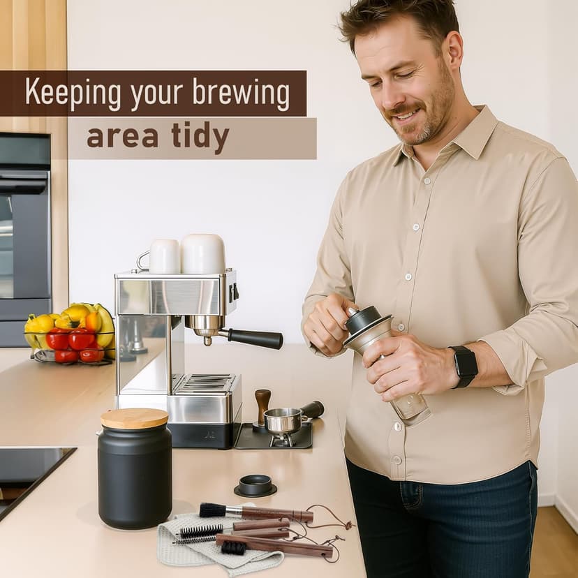 Takavu Coffee Grinder Cleaning Kit – 5pcs Boar Bristle Grinder Brush, Detail Scrub Brush, Steam Wand Brushes & Microfiber Towel for Espresso Machine Coffee Maker Pour Over