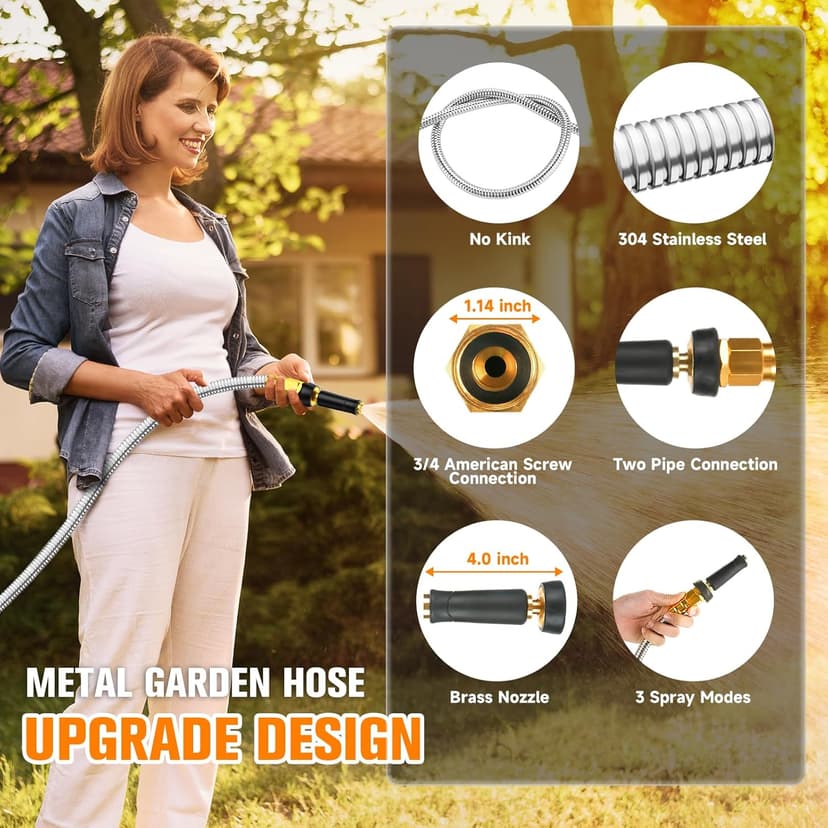 100 FT Garden Hose Expandable - 304 Stainless Steel Water Hose 100 FT - Heavy Duty Flexible Kink Free Hose, no Bite
