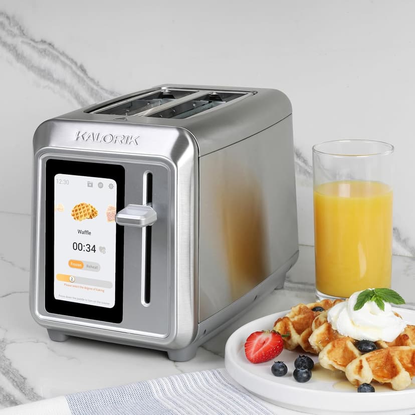 Kalorik Toaster VIVID TOUCH Series 2-Slice with Large High-Resolution Touchscreen and Customizable Cooking Presets by Bread Type, Features Wide Slots and High Lift Lever, 1000-Watts, Stainless Steel