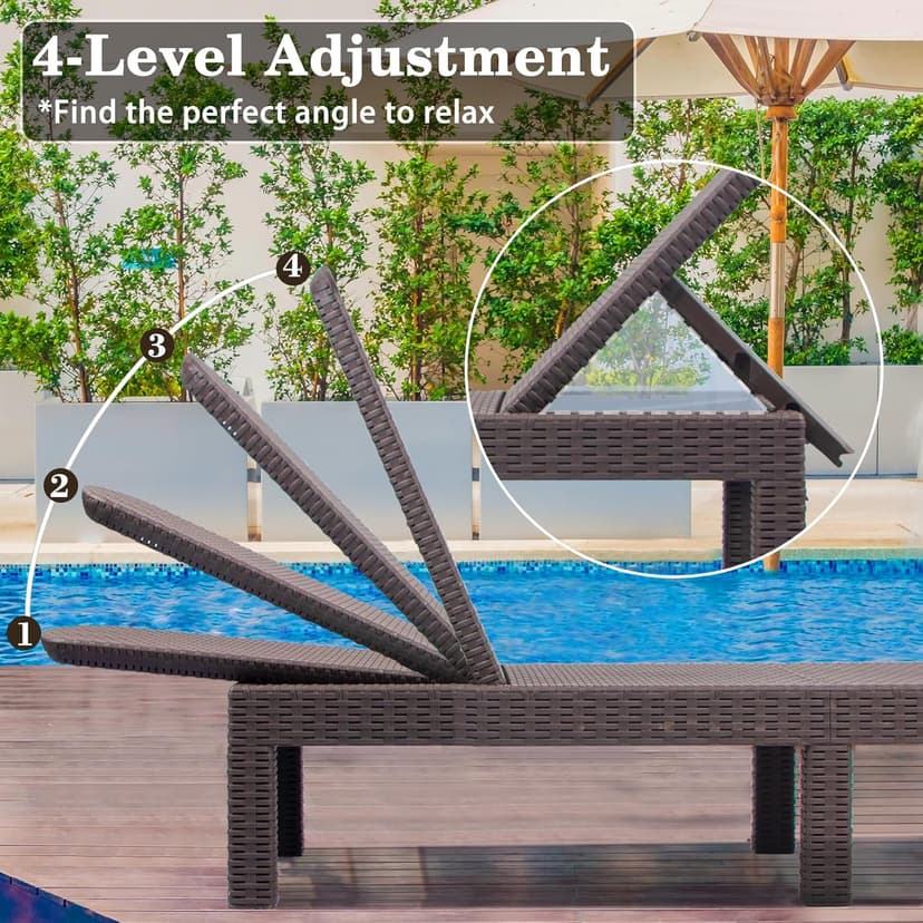 DIMAR GARDEN Outdoor Chaise Lounge,Resin Pool Lounge Chair Waterproof Recliner,Mocha