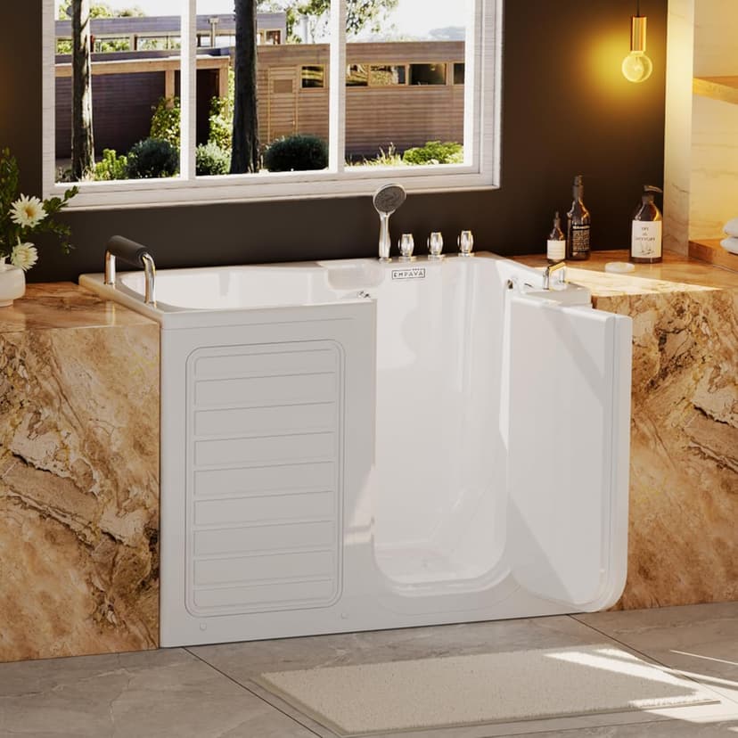 Empava Walk-In Tub, Japanese Soaking Bath, Right Outward Door, Low Threshold, Slip-Resistant, Built-in Seat, Fast Drain, Handrails, Easy Access for Seniors & Mobility-Impaired,54"