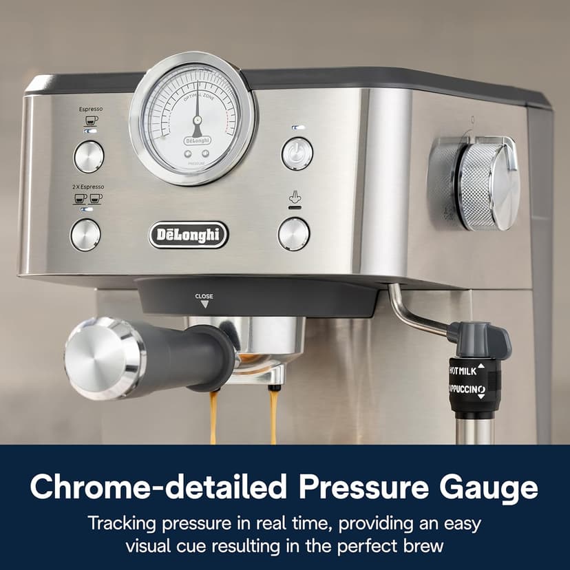 De’Longhi Linea Classic Espresso Machine with Milk Frother, 15-Bar Pump & Temperature Control - Barista Coffee Maker Kit for Espresso, Latte, Cappuccino & Iced Coffee - Italian Stainless Steel Design