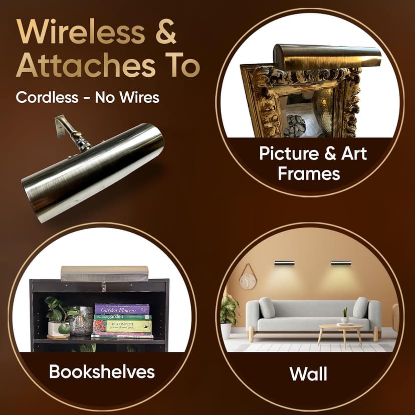 Concept Lighting 102L Concepdesigns Dimmable Wireless Picture Wall, Art, Library Light Battery Operated w/Remote Control, 11.5 inch, Antique Brushed Bronze