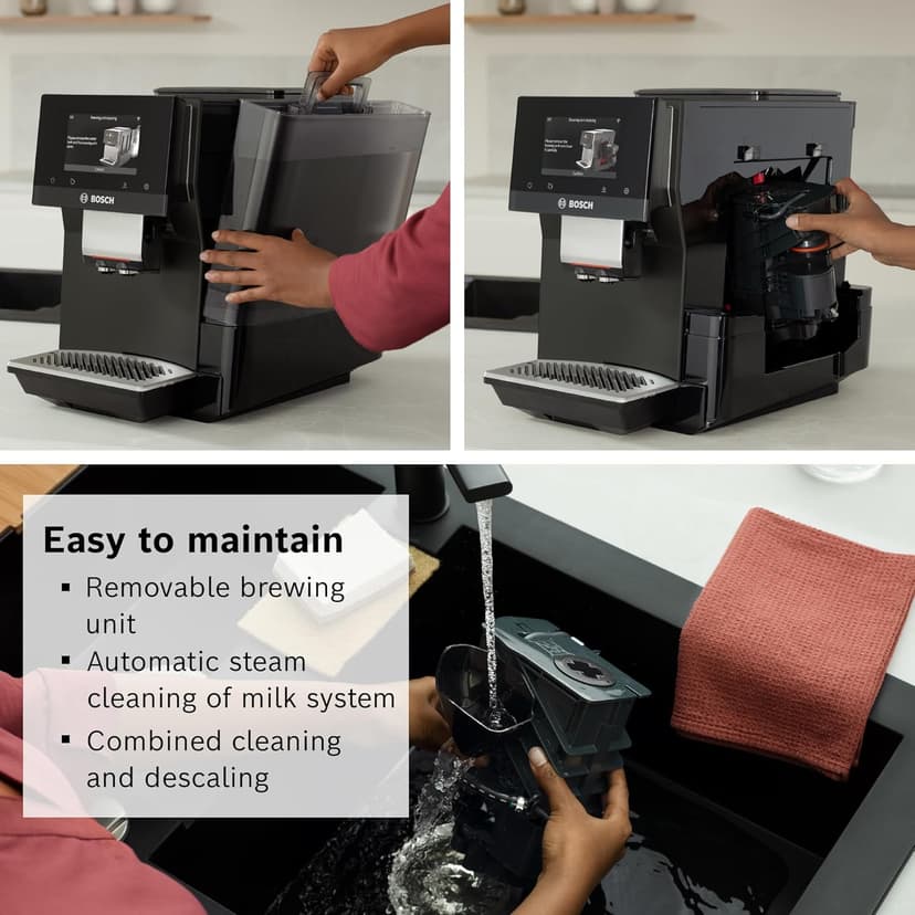 Bosch 800 Series Fully Automatic Espresso Machine – 35 Drinks, Cold Brew, Double Cup, Milk Hose, Ceramic Grinder, Smart Features, in Black