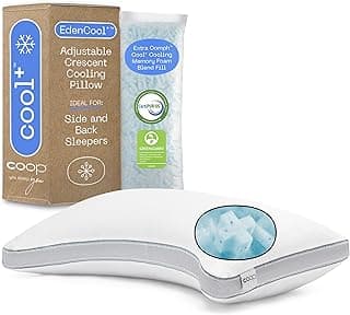 Coop Home Goods Cool+ Crescent Adjustable Pillow, Queen Size Plus Shaped Memory Foam Pillows with Cooling Gel, Neck Support, Back or Side Sleeper Pillow, CertiPUR US/GREENGUARD Gold